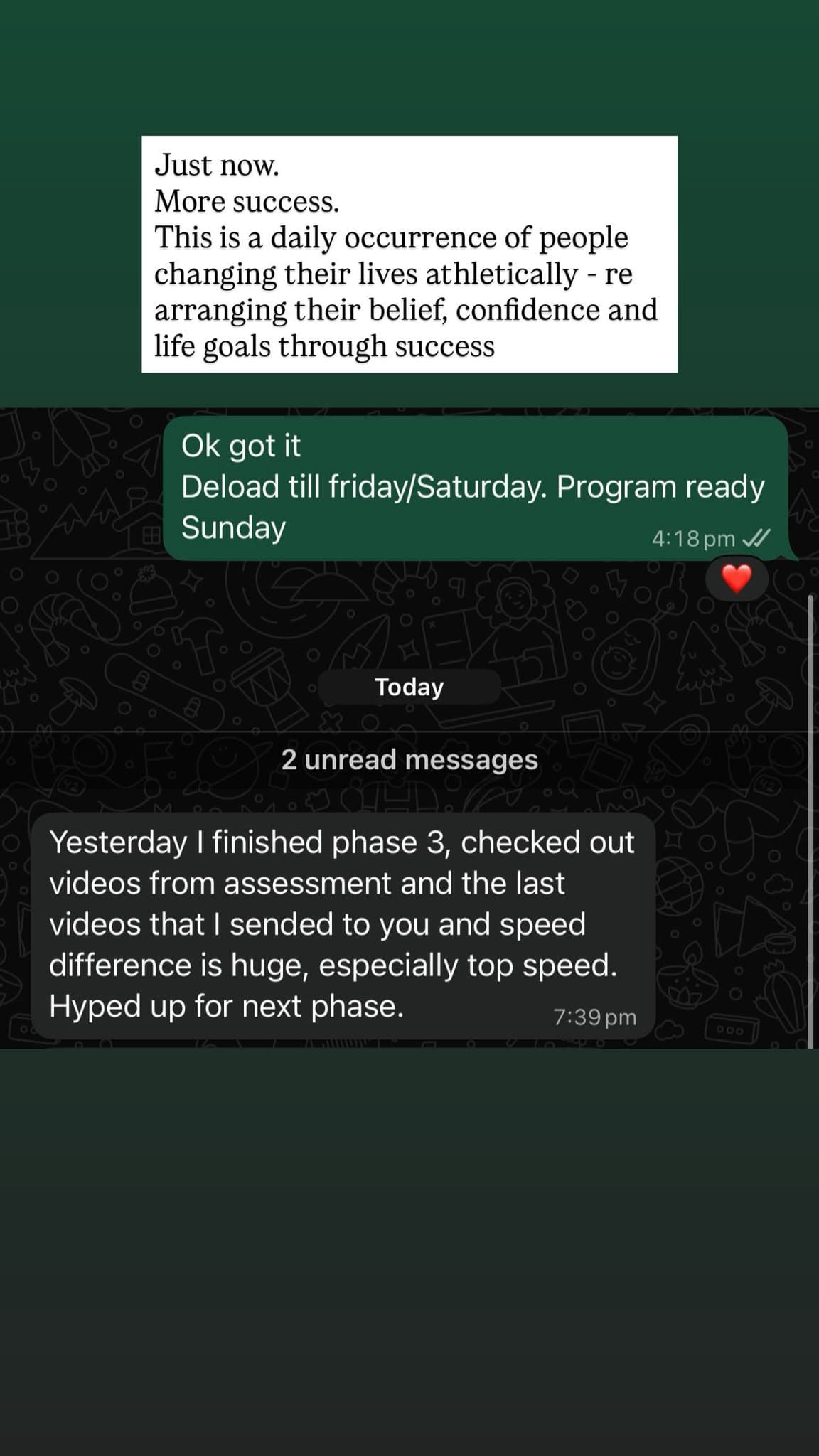 Real client message, Phase 3 athlete