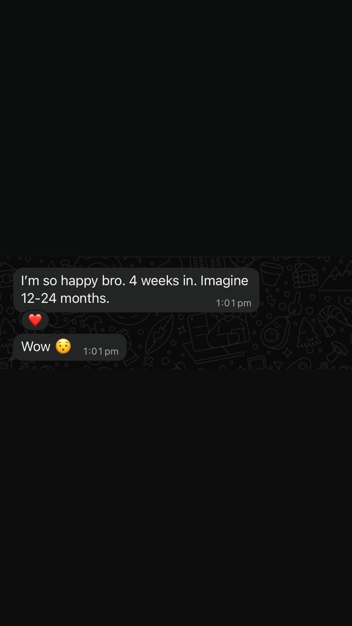 Real client message, 4 weeks in