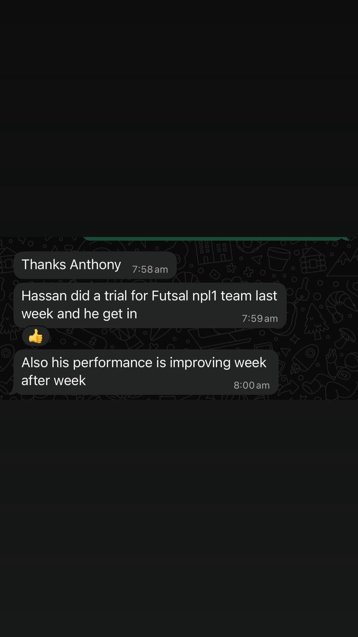 Real client message, Hassan's coach