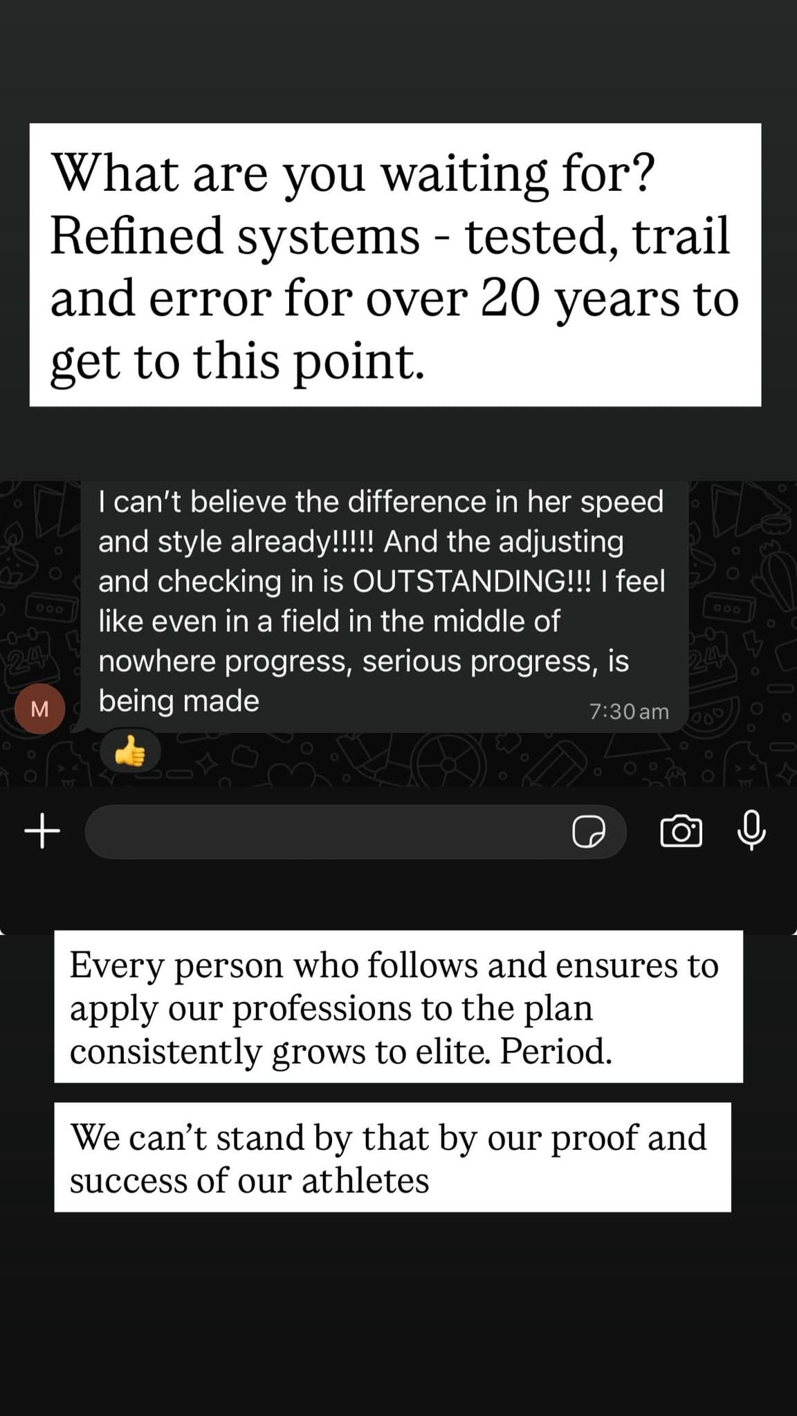Real client message, Parent of a sprinter