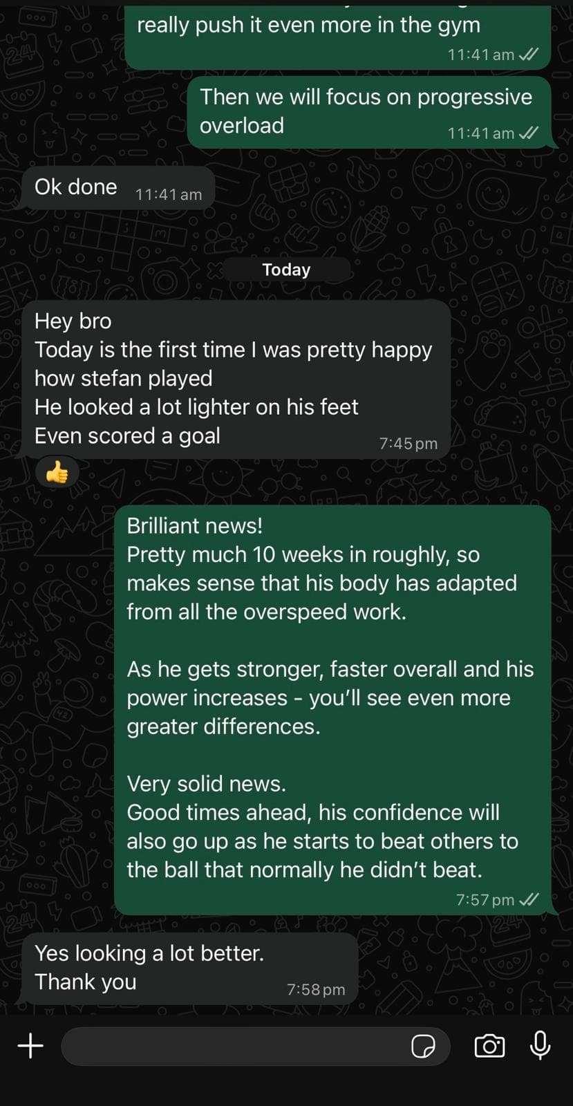 Real client message — Parent of Stefan