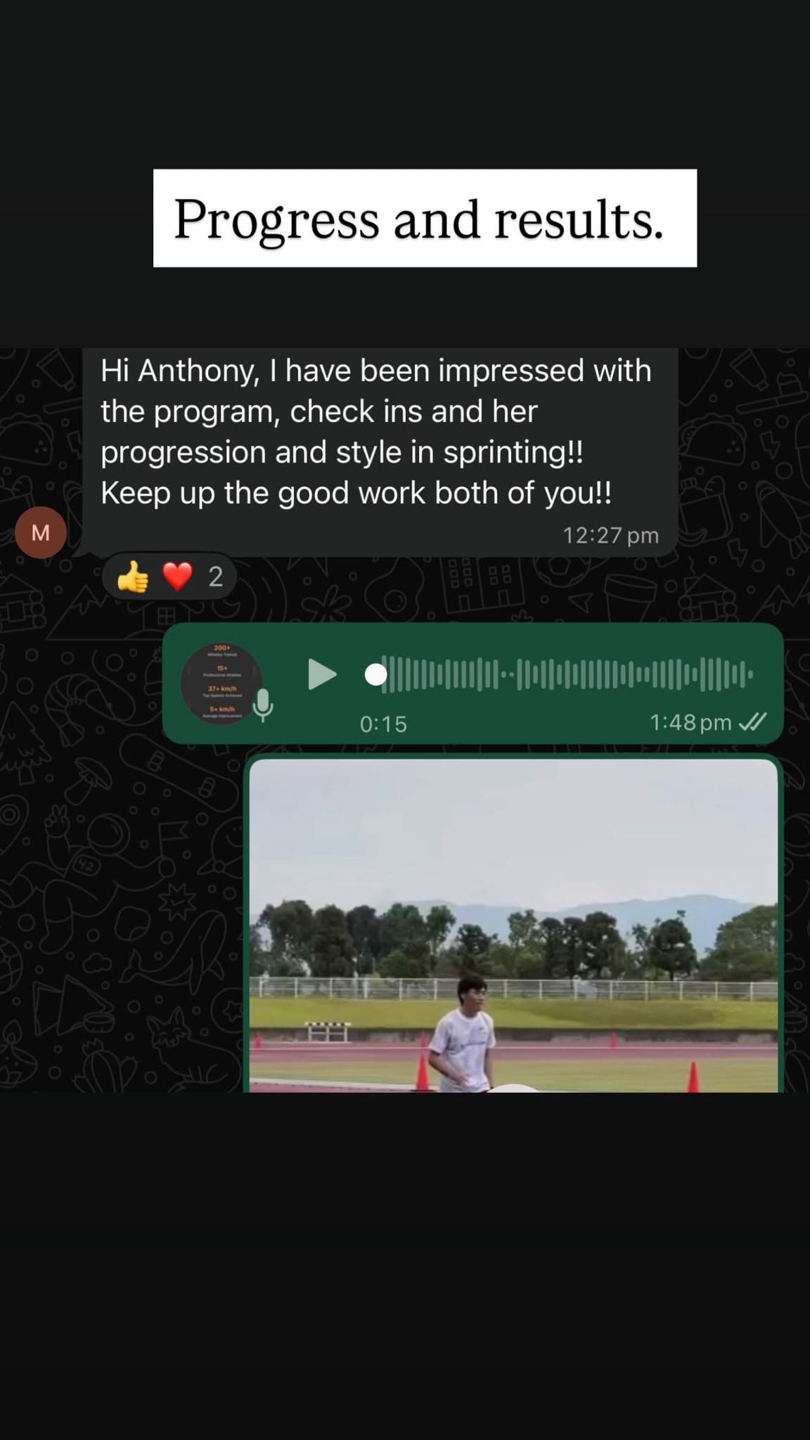 Real client message, Parent of a sprinter